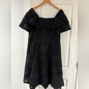 Teri Jon Black Mesh Detail Midi Dress